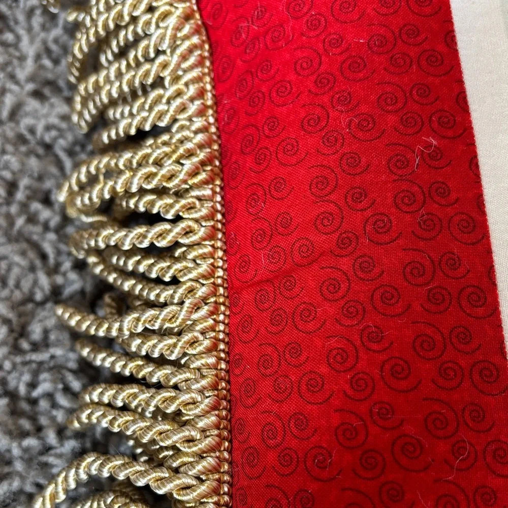 Festive Red Santa Holiday Pillow with Gold Trim
